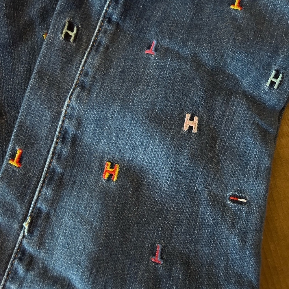 Tommy Hilfiger Embroidered Multi-color Sig. TH Boyfriend Copain Jeans Sz 0 - Picture 9 of 12